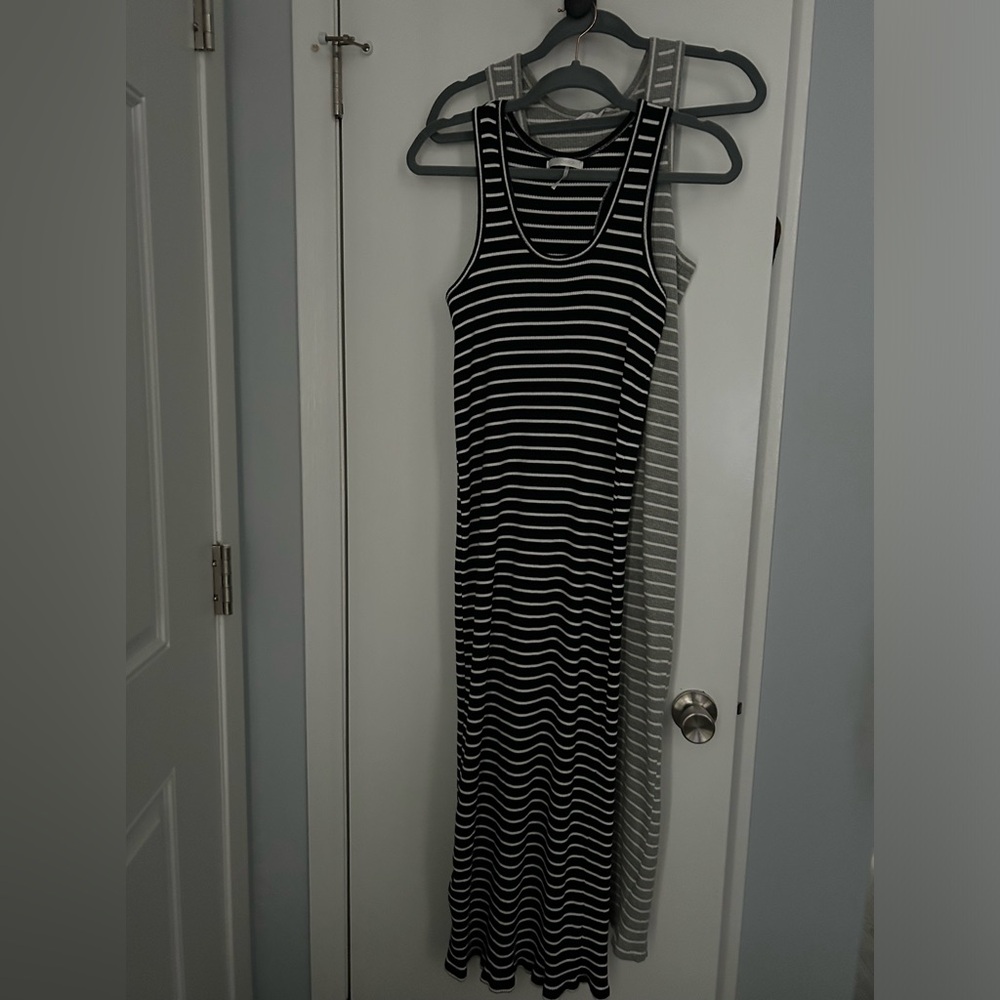 Two For One! STITCHDROP Ribbed Stretch Knit Tank Dress Black/White & Gray/White